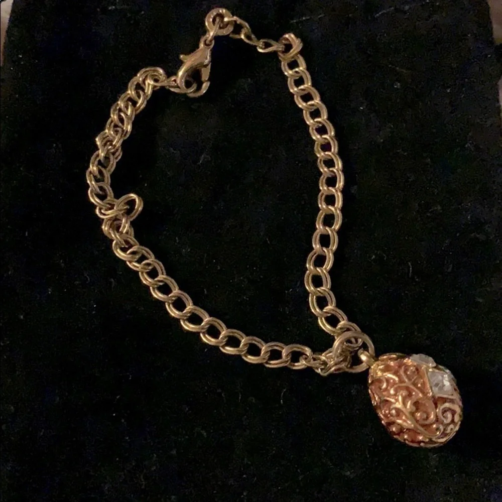 Rose Gold Bracelet with Crystal Charm - Vintage!